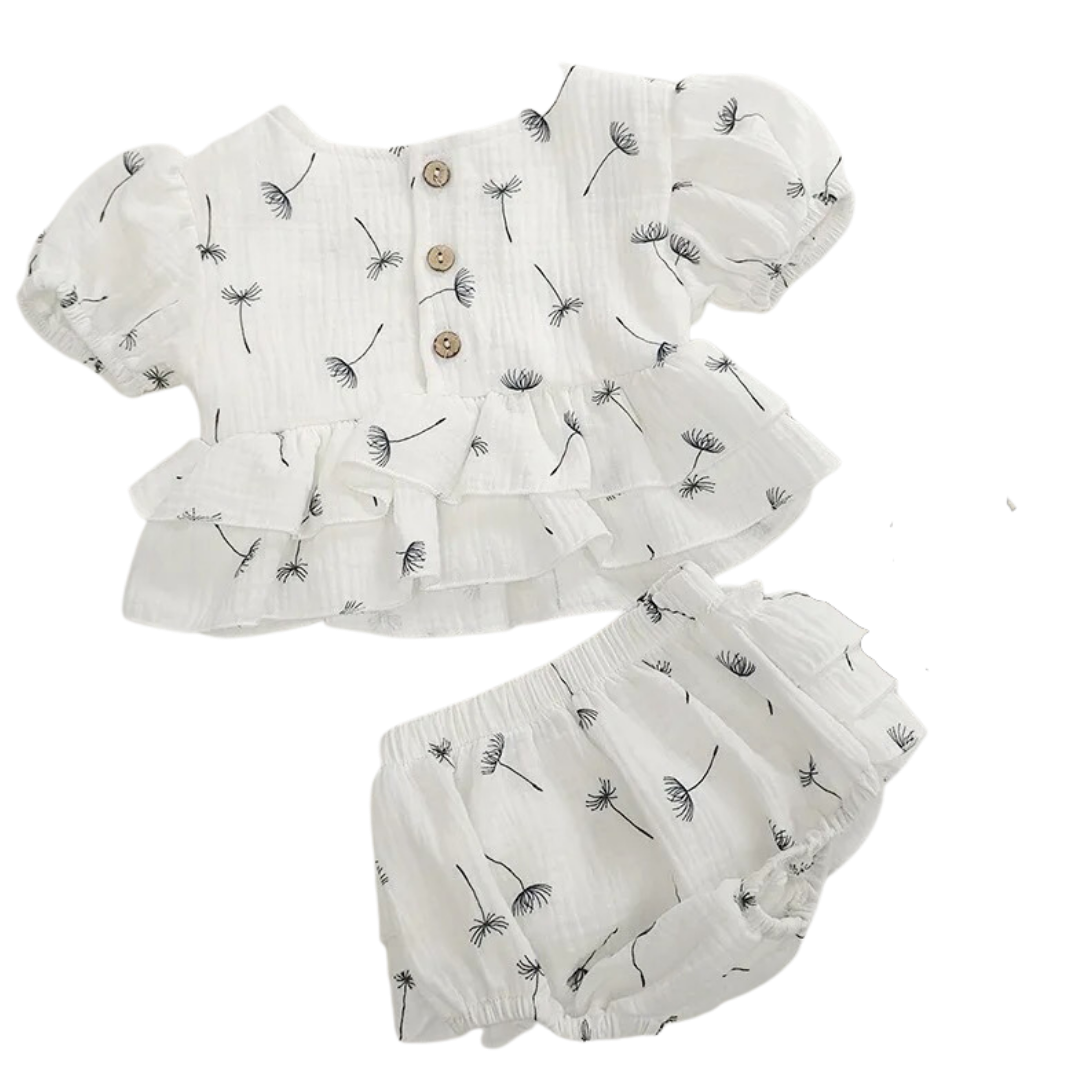 White linen with black flowers set