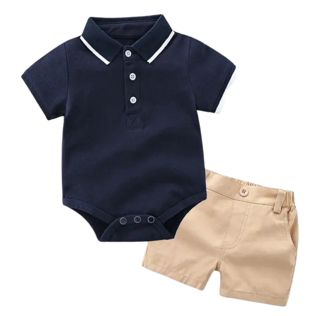 Navy polo shirt and short set