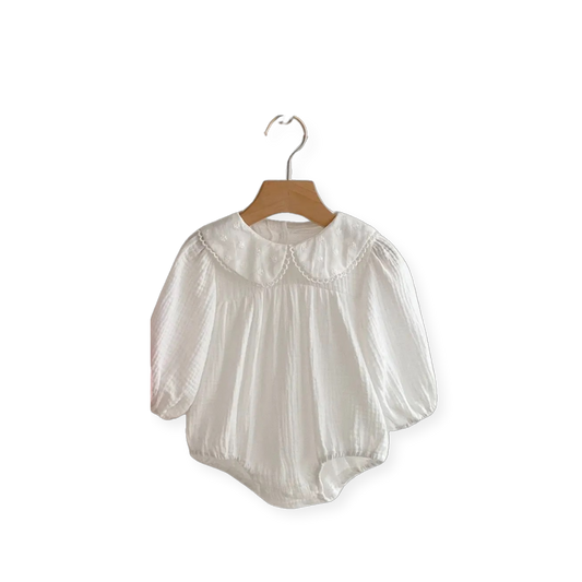 Cream cotton dantel collar onesie