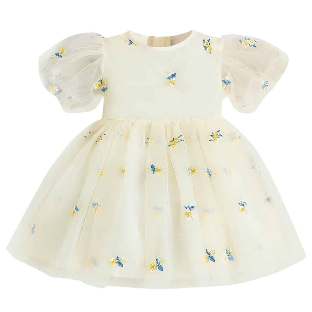 Off white dress with yellow flowers