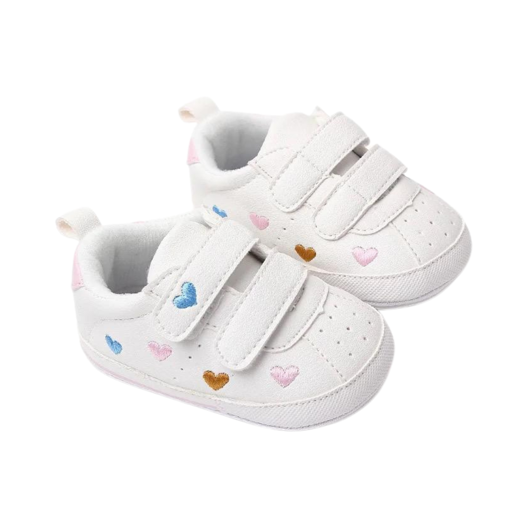 White shoes with colorful hearts