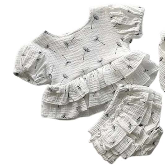 White linen with black flowers set